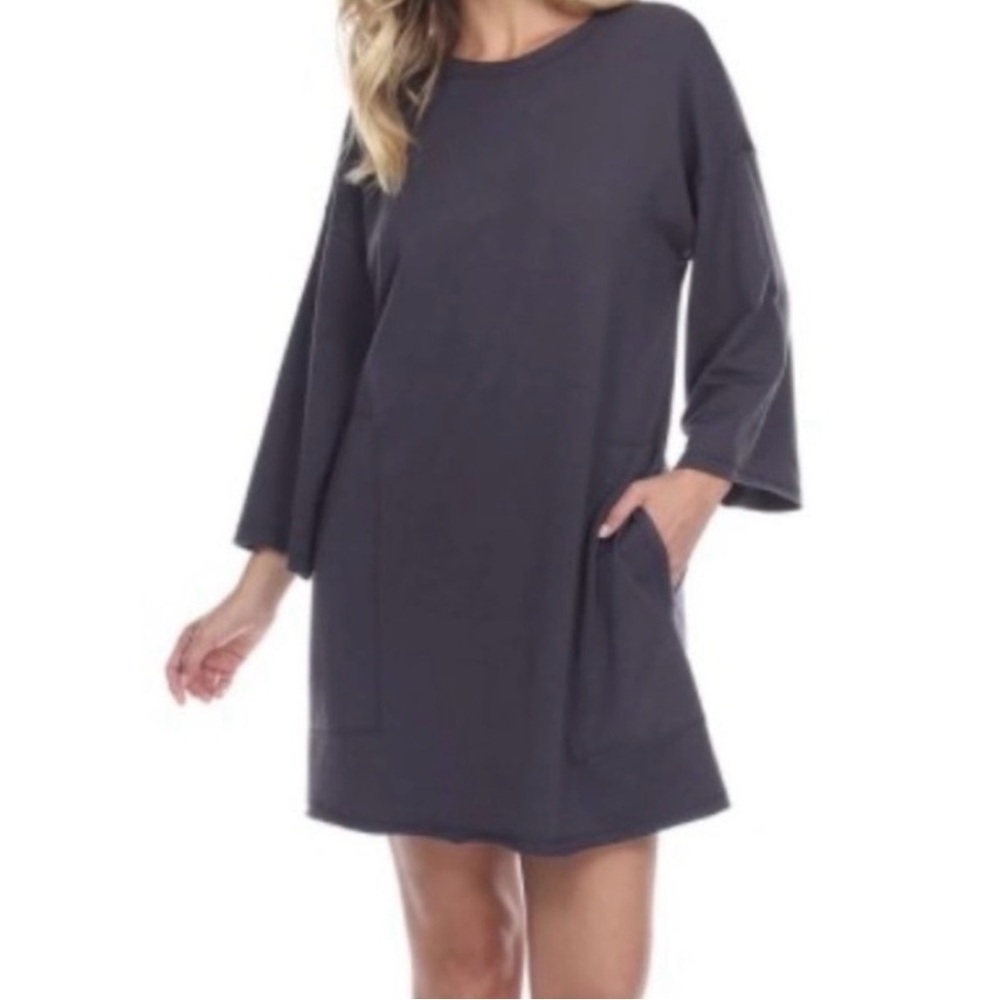 Urban MuuMuu Navy Blue Supima Cotton Short Tunic Dress with Inset Pockets Size L